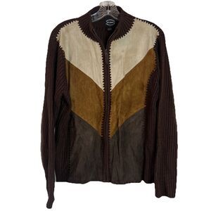 Designer Studio Original Shades of‎ Brown Suede Patchwork Ribbed Zip Cardigan XL